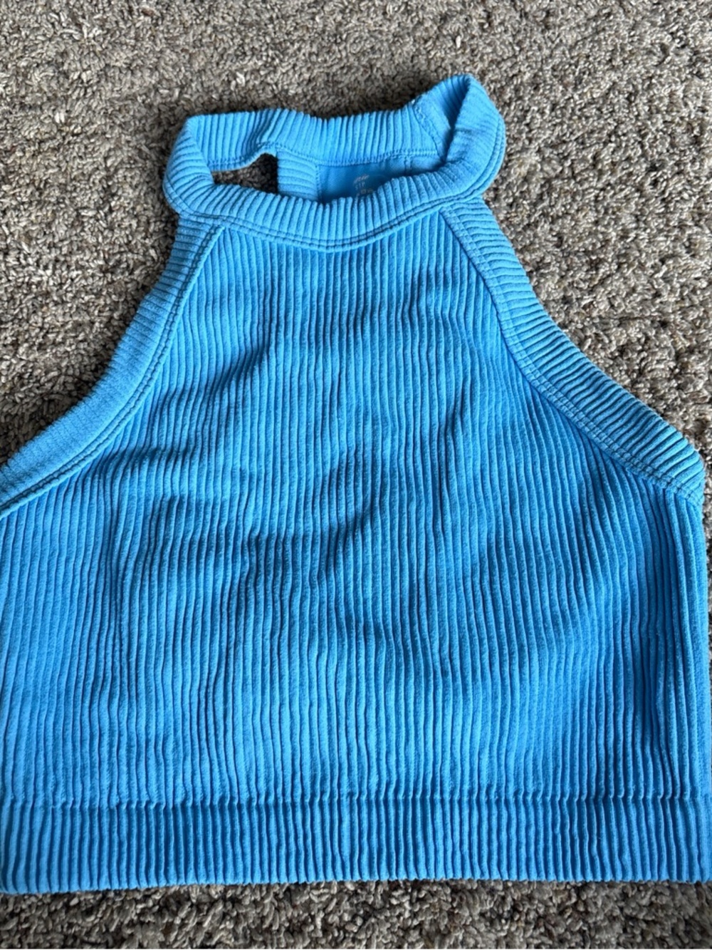 aerie Bright Blue Ribbed Halter Crop Top